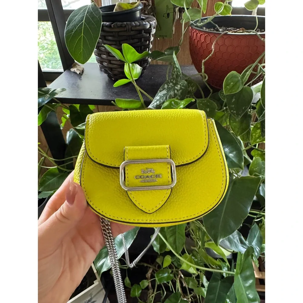 Coach micro bag Morgan Card Case on a Chain Lime Green Leather Mini Crossbody